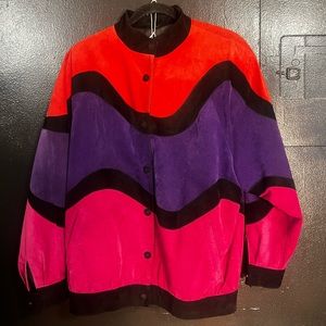 Vintage leather jacket women’s 80s color block